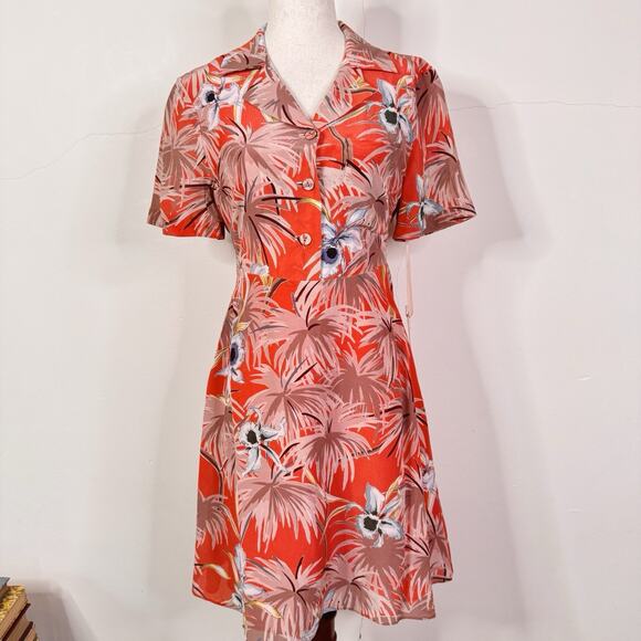 Valentino Silk Shirt Dress Red Floral Print Size IT 38 / US 2 NWT Made in Italy - Picture 1 of 15